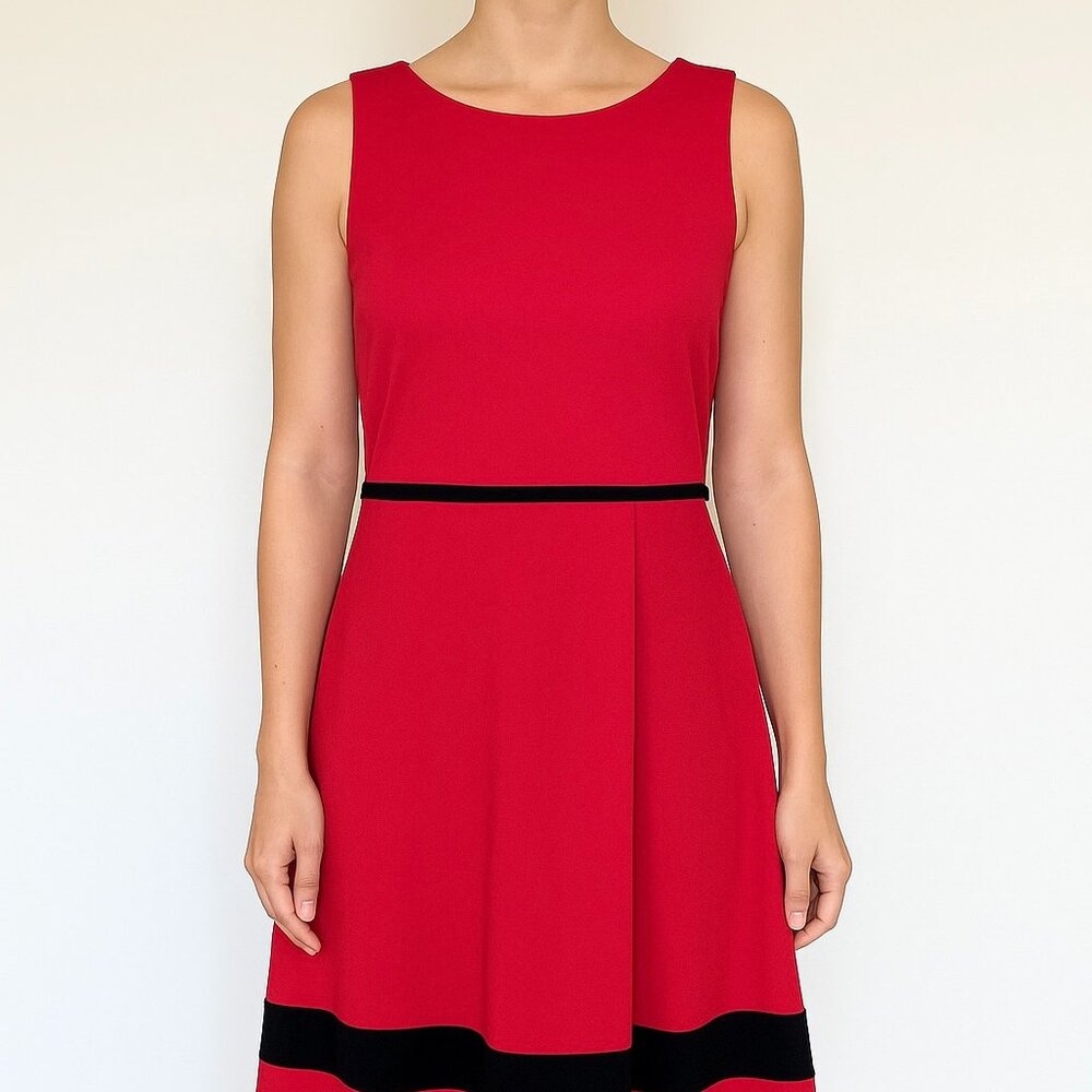 Liz Claiborne Red & Black Sleeveless A-Line Dress - Size 12 (Stock #304)